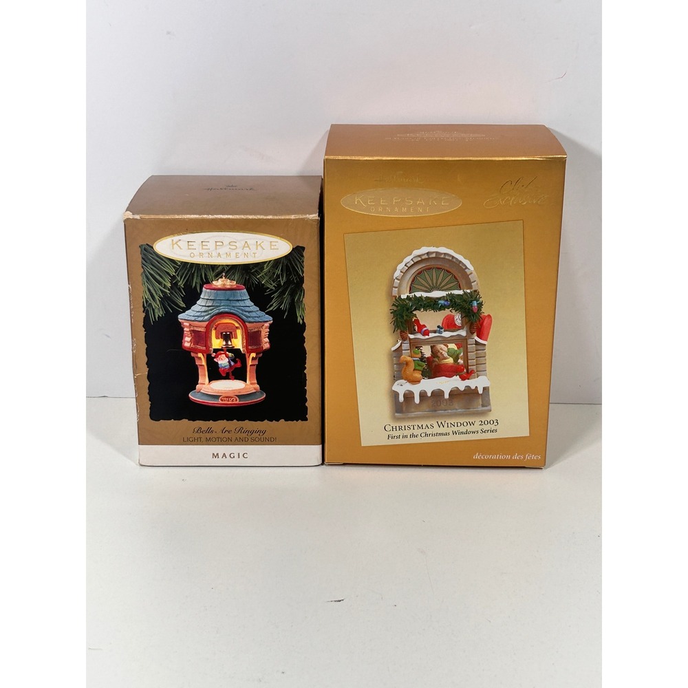 Hallmark Keepsake Ornaments 1993 Bells Are Ringing & 2003 Christmas Window Lot